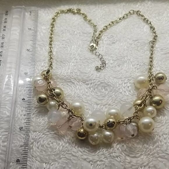 Acrylic Necklace Gold Pearls Beads Bobbles - Picture 7 of 9